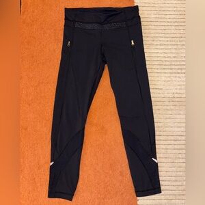 Black Athletic Lululemon 7/8 Leggings with floral detailing